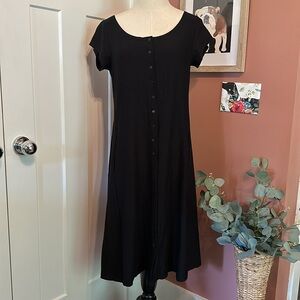 Eileen Fisher | black | full button up | pockets | capped sleeves | S | dress